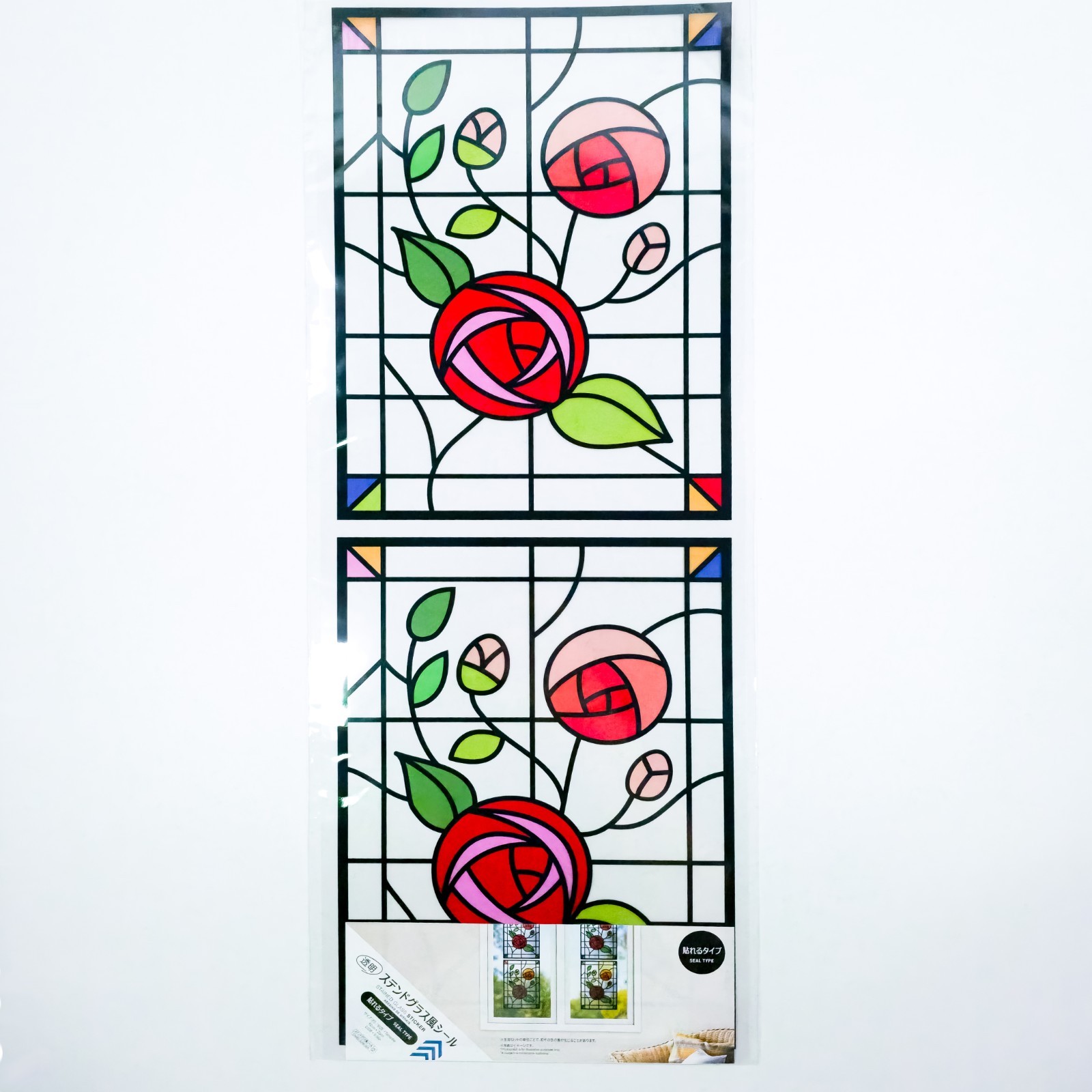 Stained Glass Effect Window Cling Sticker Rose Floral Art Nouveau Decal New