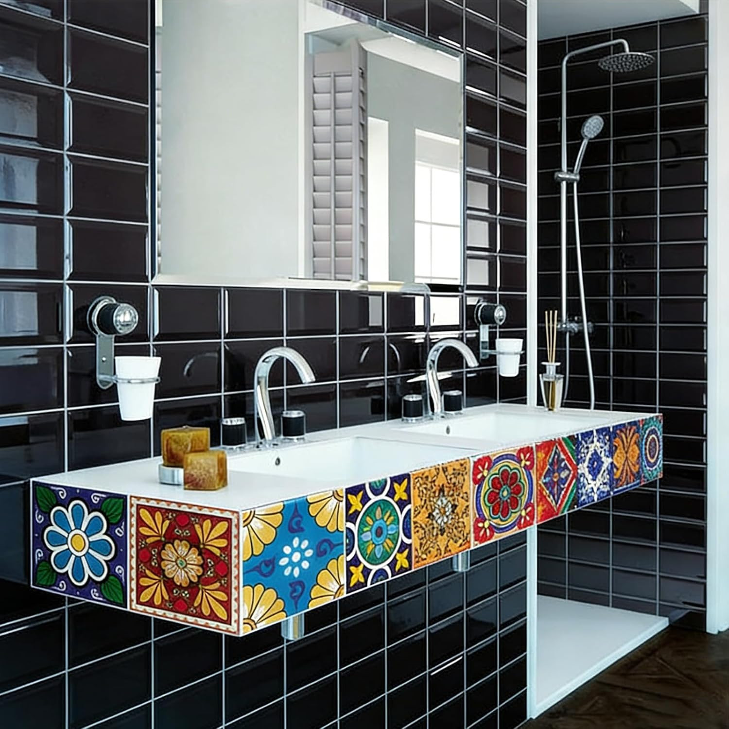 30 Pcs Mexican Talavera Tile Sticker Peel and Stick,4X4 Inch Waterproof Tile Sti