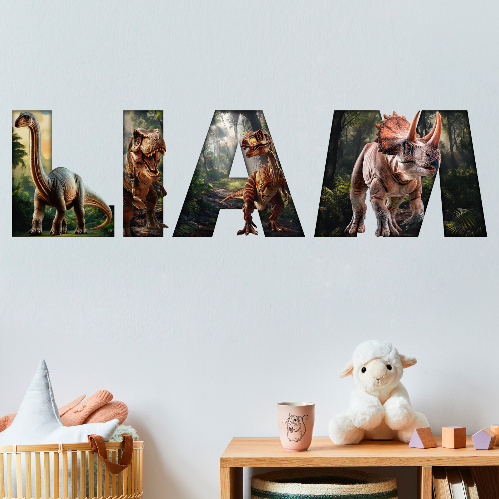 Custom Dinosaur Name Wall Decal Sticker for Kids Bed Room,Boy Dino Nursery Decor