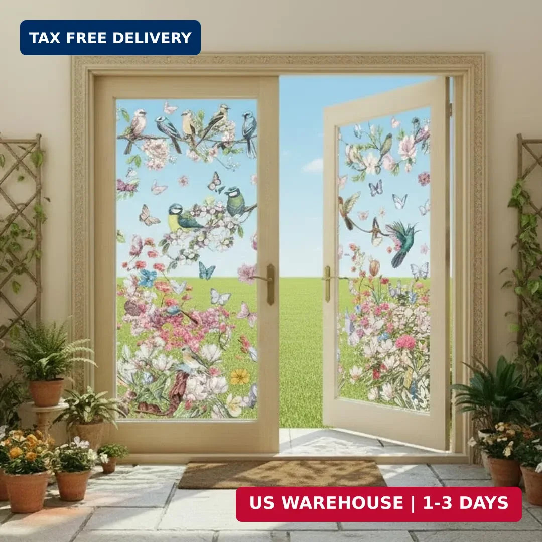 Spring Window Cling Sticker – 78PCS Tulip Butterfly Flower Hummingbirds Window D