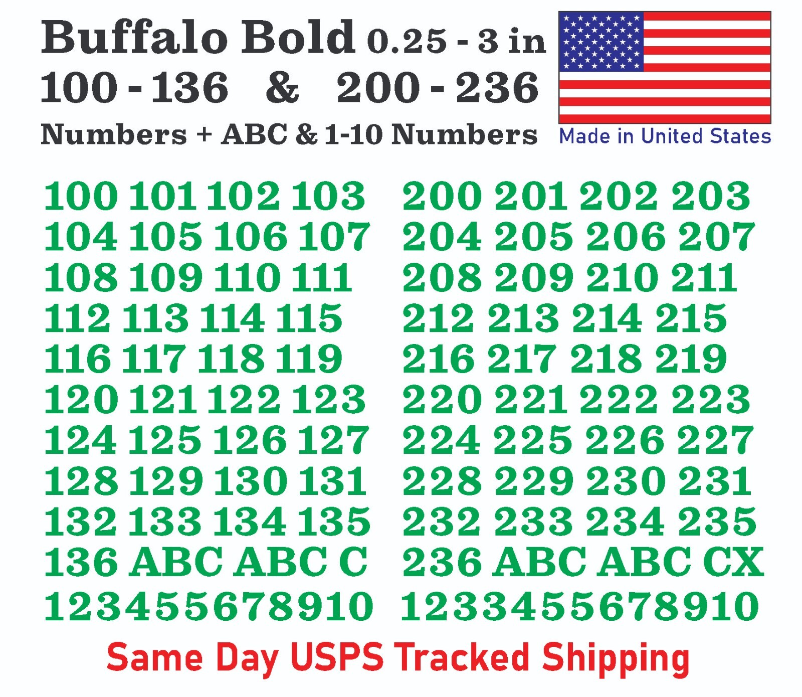 100-136 & 200-236 Vinyl Decal Numbers – Mailbox, Wall, Address, Locker Stickers