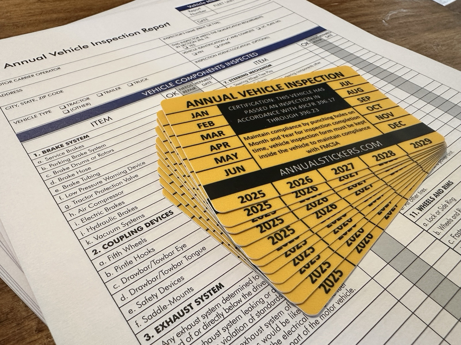 10 Pack Annual Vehicle Inspection Sticker Trucks Trailers Semi & 10 Forms orange