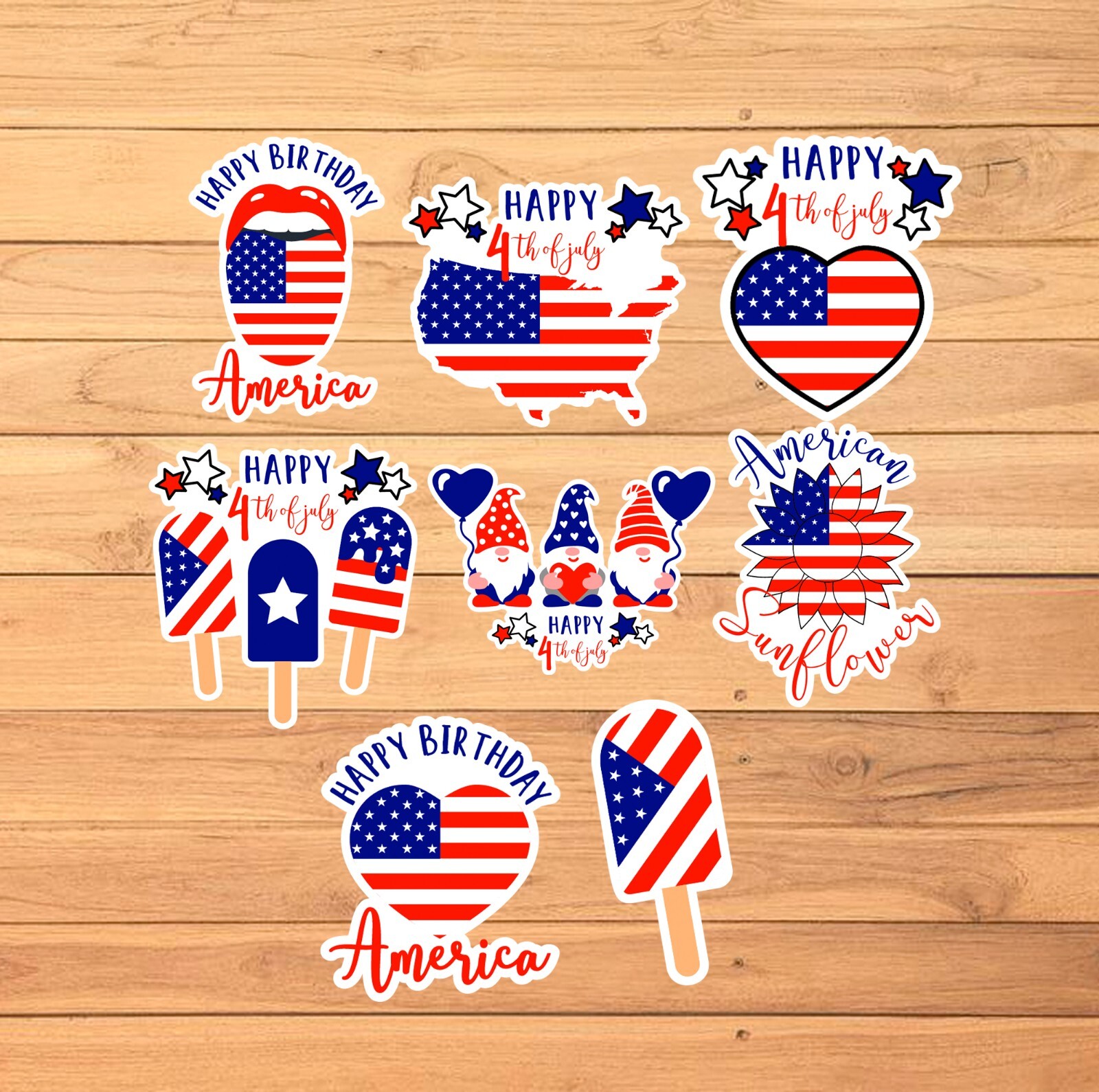 Patriotic Stickers / 2 1/2 Inch / Set of 8 / 5 Style Options