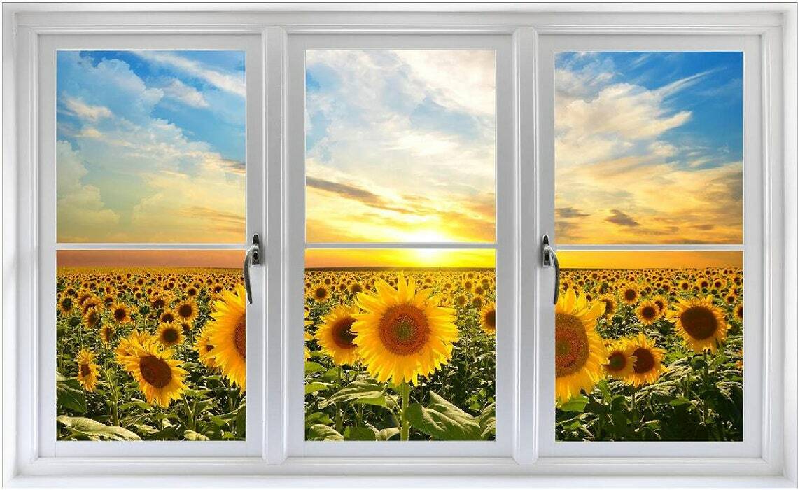 WindowScape Sunflower Field Sunset #2 3D Window Wall Decal Vinyl Wall Sticker