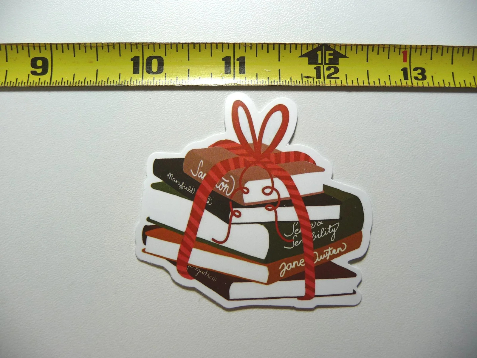 RIBBON WRAPPED BOOKS SMALL STICKER DECAL READING NOVEL LIBRARY STORY