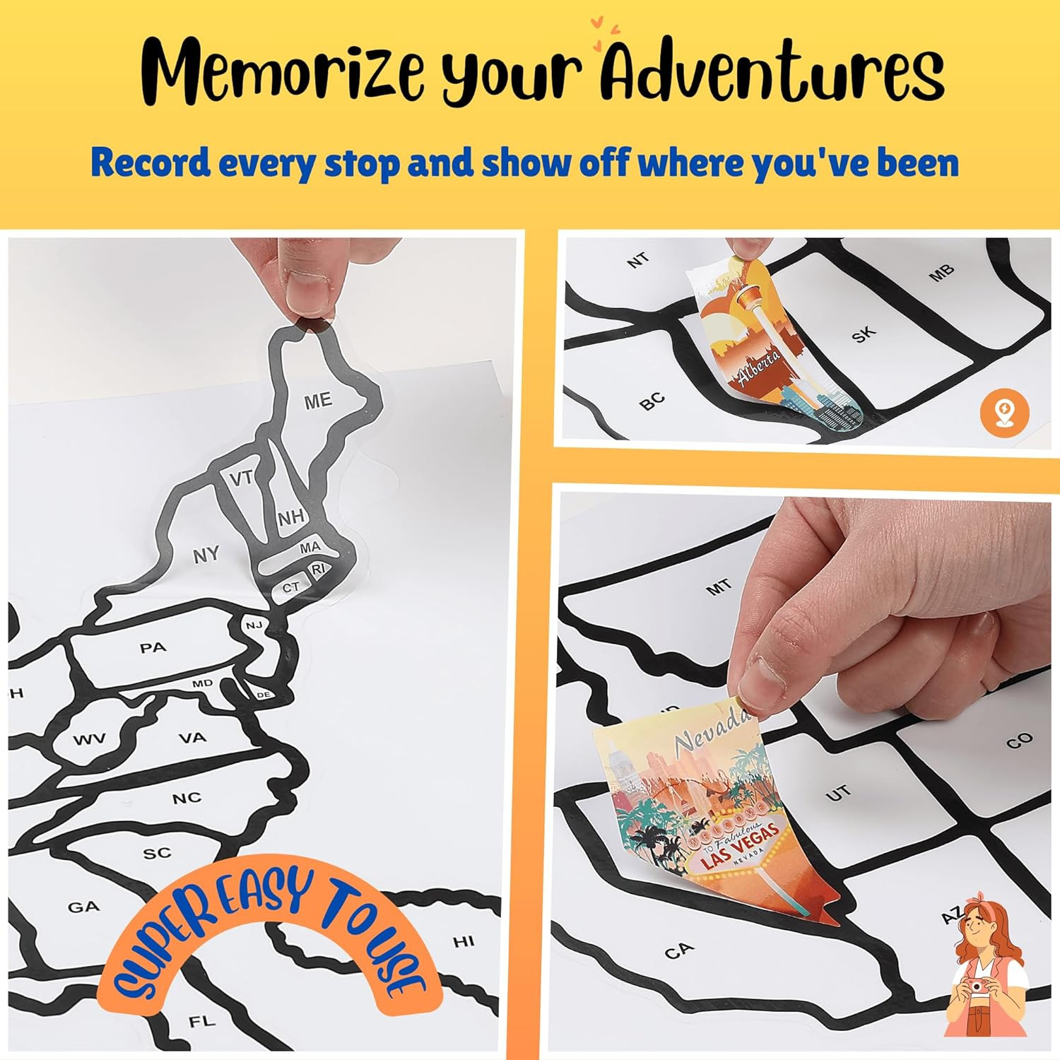 RV State Travel Map Sticker, 11 ⅘“ X 15 ¾” Visited States & Provinces Sticker De