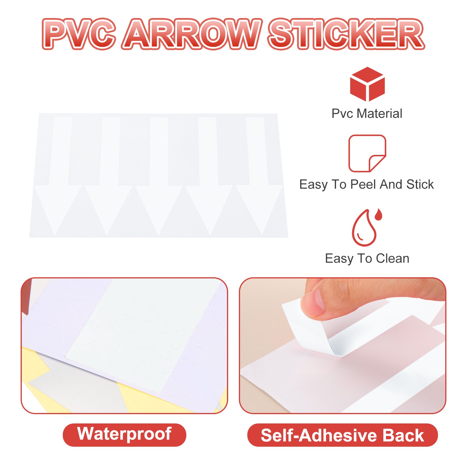 Arrow Sticker, (6×1.5 Inch, White) (40 Pcs), Waterproof Arrow Sign Sticker