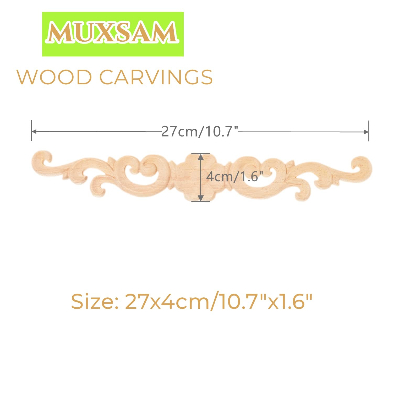 Wood Appliques Decorative Carved Onlays, Long Wooden Decals DIY Furniture Dec…