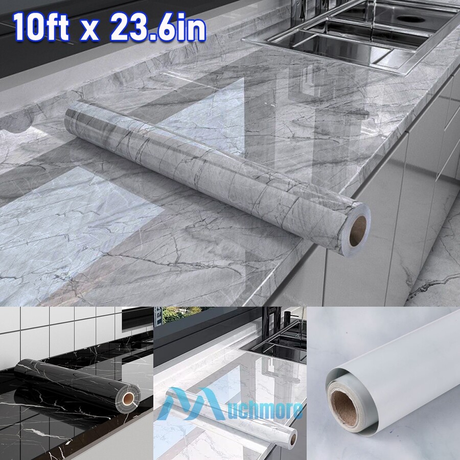 10ft Self Adhesive Wallpaper Roll Marble Paper Peel & Stick Kitchen Countertop