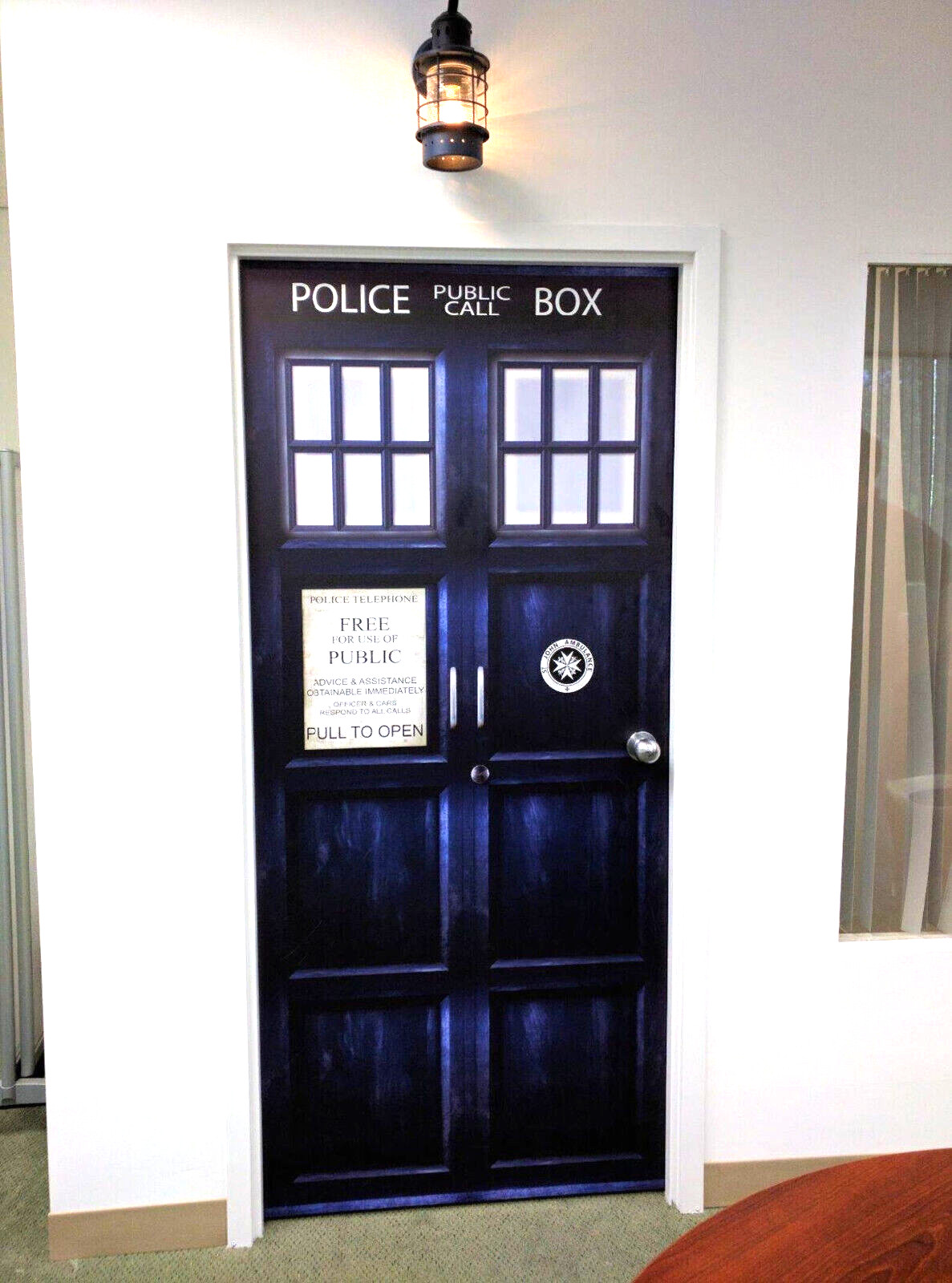 London Police Box Door Wrap, Whovian Decor, Laminated Cover Sticker Single piece