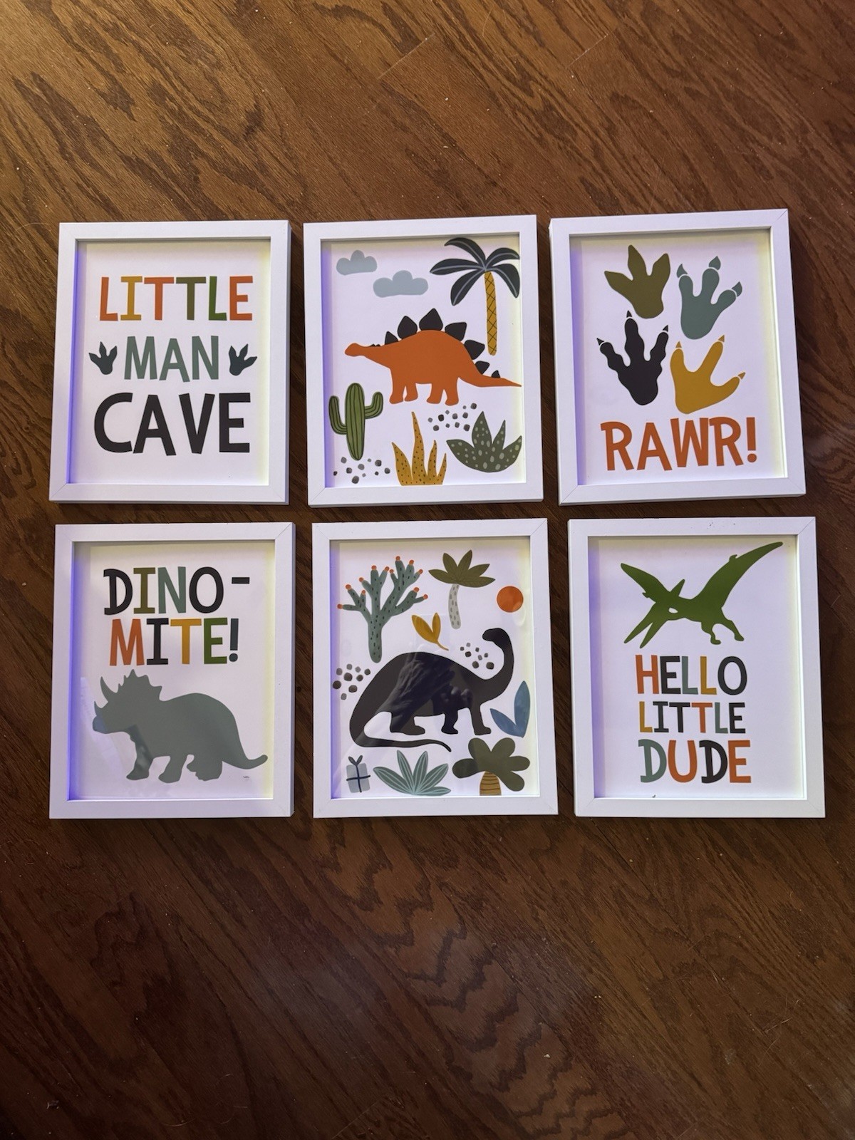 Set Of 6 9” X 11”Inch Framed Nursery Wall Art Decor Dinosaur Toddler Pictures