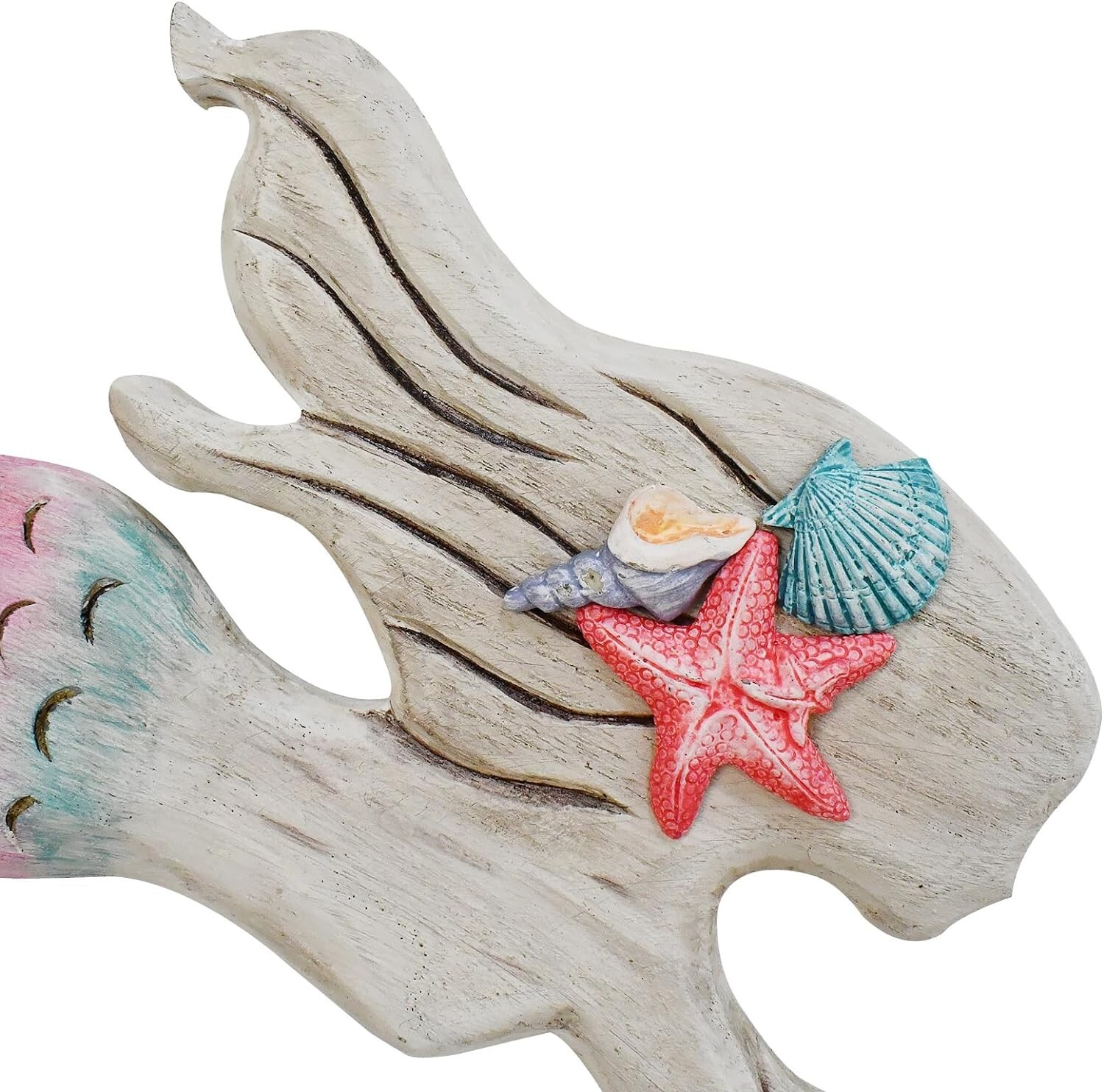 Nautical Decor Wood Hanging Mermaid Wall Art Coastal Decorations (A)