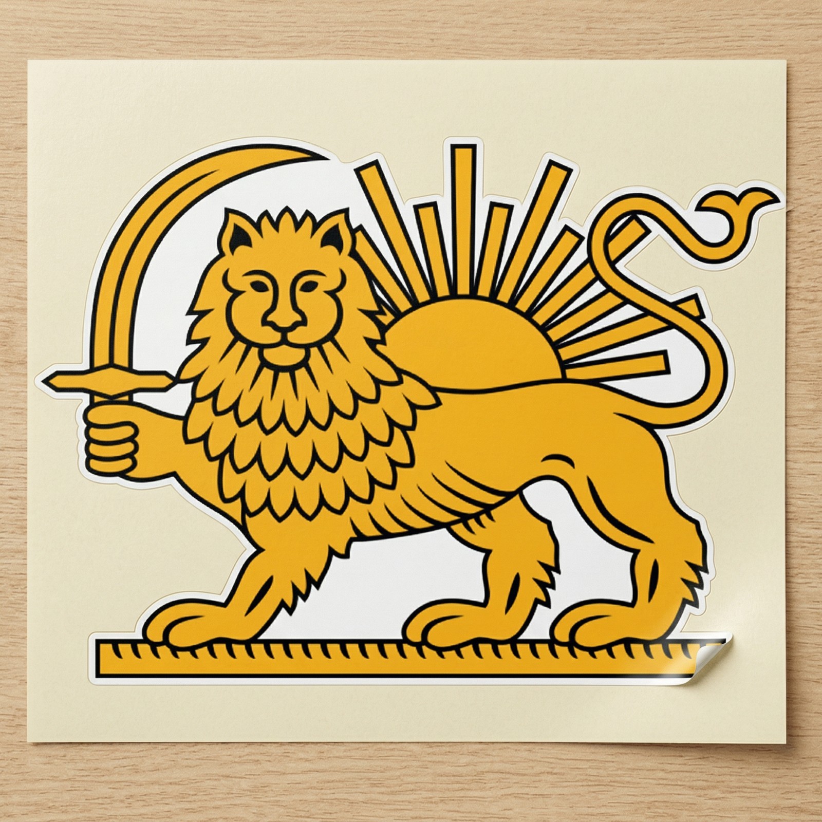 Gold Lion on Iran Flag Sticker – Patriotic Iranian Decal Vinyl Persian Stickers