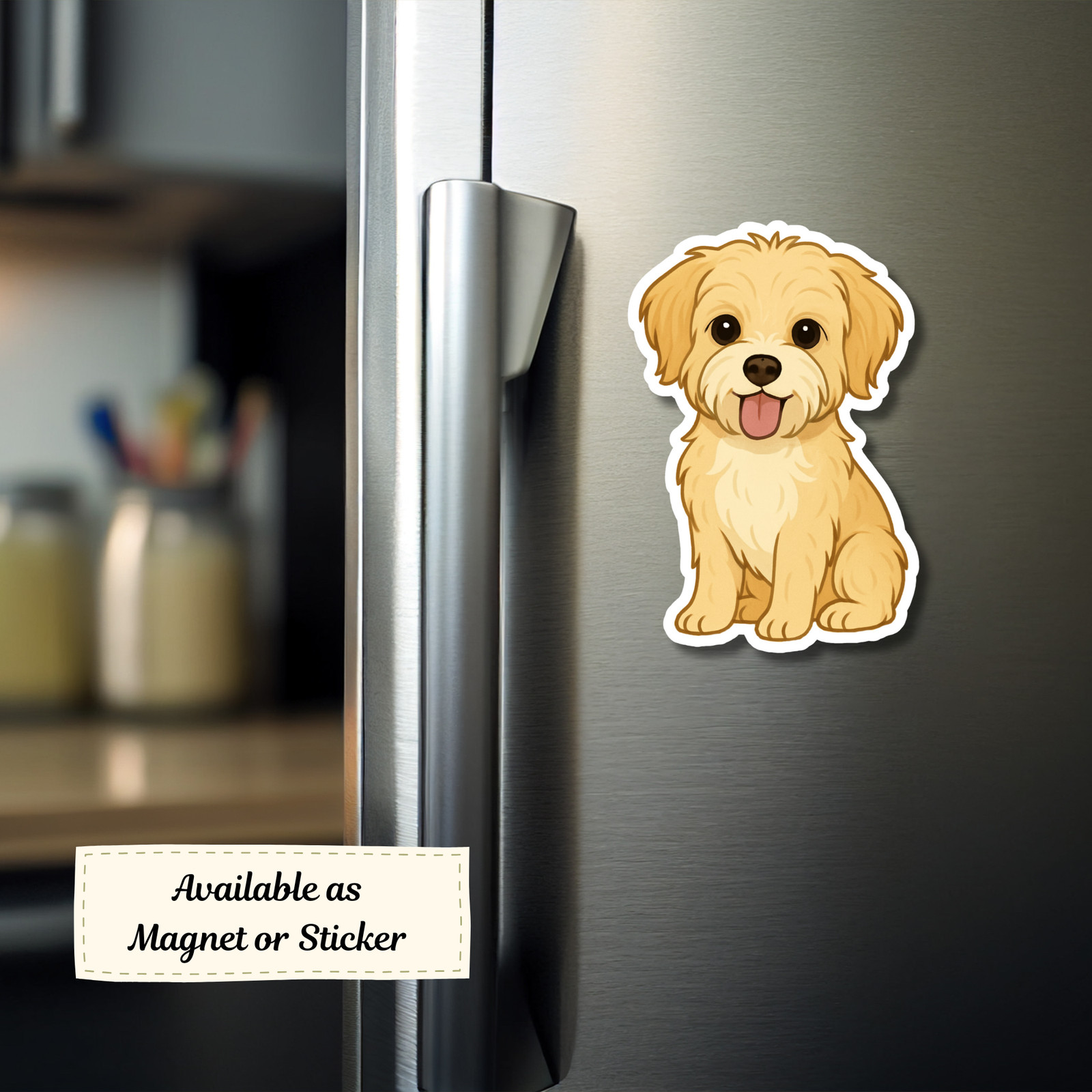 Personalized Morkie Dog Sticker Magnet Bookmark – Gold and White