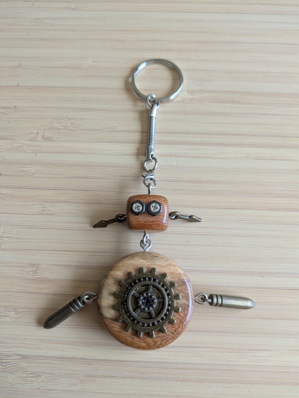 Handcrafted Wooden Mechanical Robot Car Rearview Mirror Accessory; Desk Decor