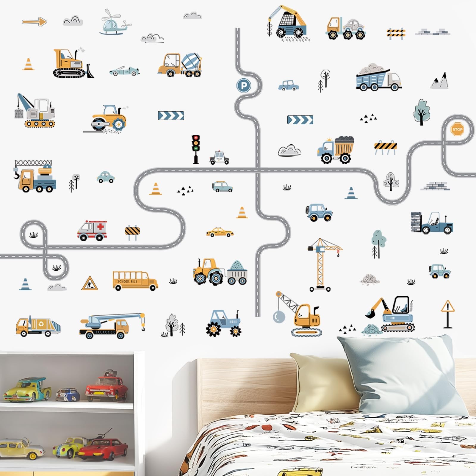 Vehicles Road Transportation Wall Stickers Construction Cars Wall Decals Boy …