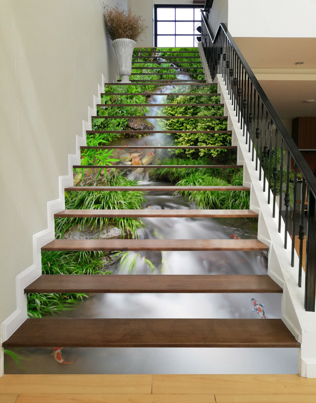 3D River Fish ZHU527 Stair Risers Decoration Photo Mural Vinyl Wallpaper Amy