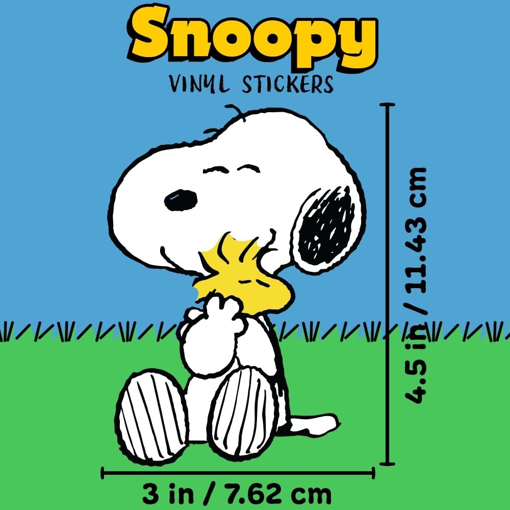 Peanuts Snoopy Hugging Woodstock, cute sticker with bright colors 3"W x 4.5"H