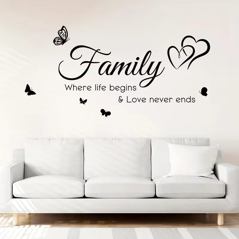 Reusable Black PVC Wall Stickers: Family Love Never Ends | Irregular Shape,