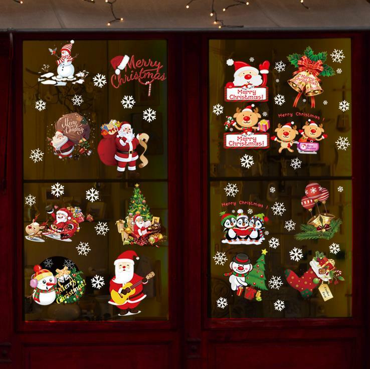 Christmas Santa Claus Reindeer Window Clings Wall Decor Glass Door Sticker Decal