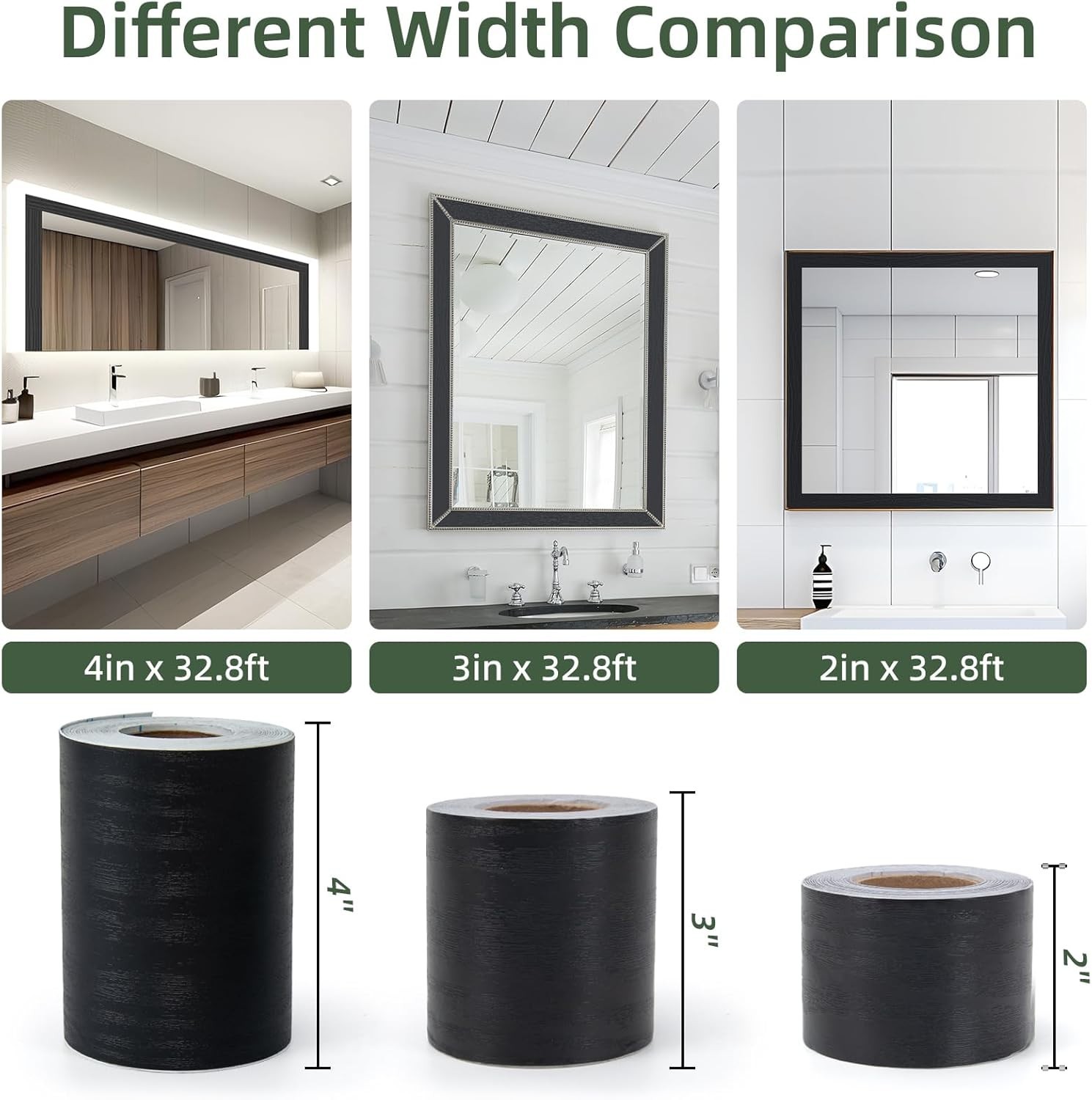 32ft x 3in Black Mirror Tape Border, Peel and Stick Mirror Border for Bathroo…