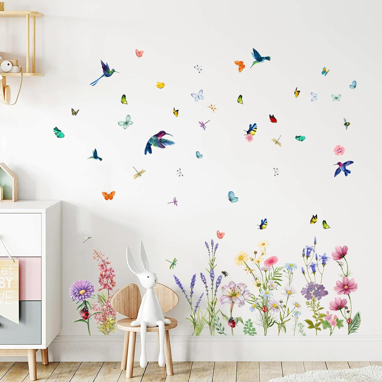 Flowers Butterflies Wall Decals Chrysanthemums Dragonflies Wall Stickers Peel an