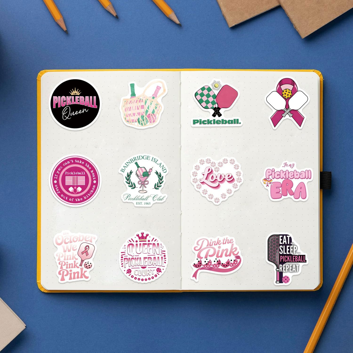 60 Pink Pickleball Stickers – Vinyl Waterproof Decals for Laptops & Water Bottle