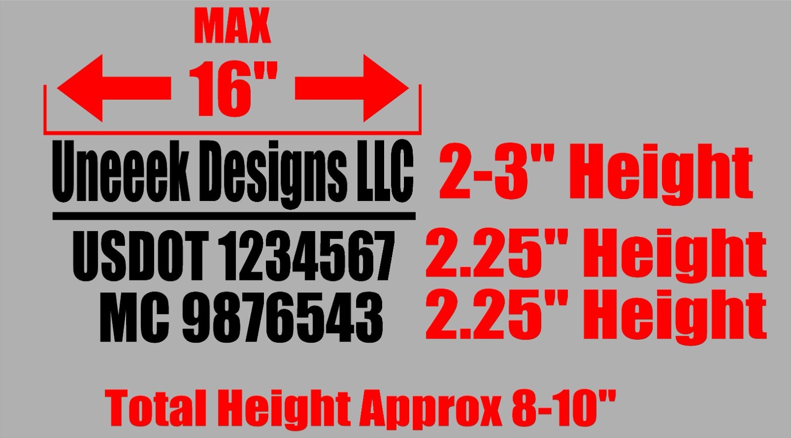 CUSTOM TEXT Truck Business Name Decal Sticker vinyl for Description DOT MC LLC