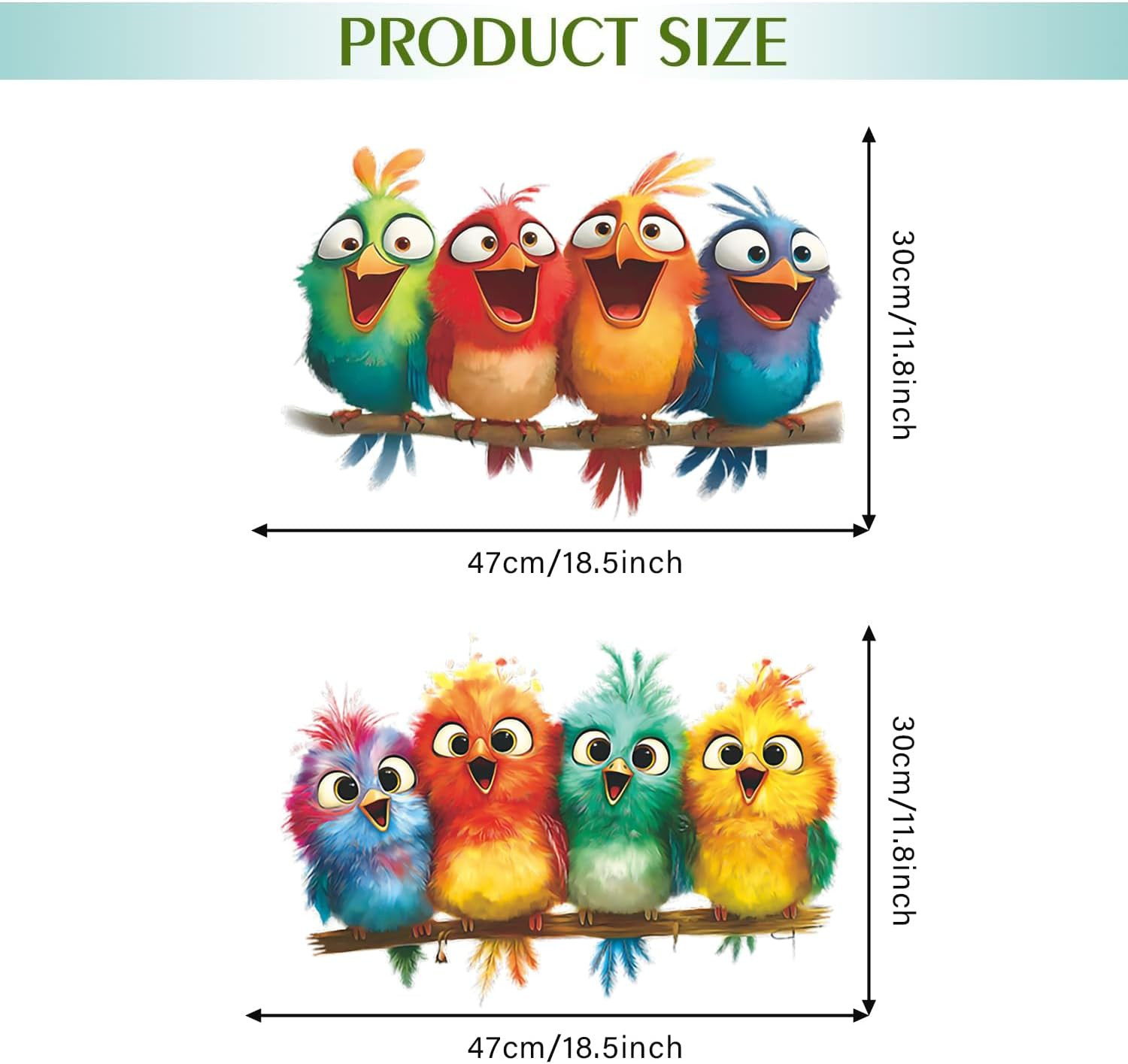 2 Pack Funny Birds Wall Stickers – Vinyl Art Mural for Home Decor