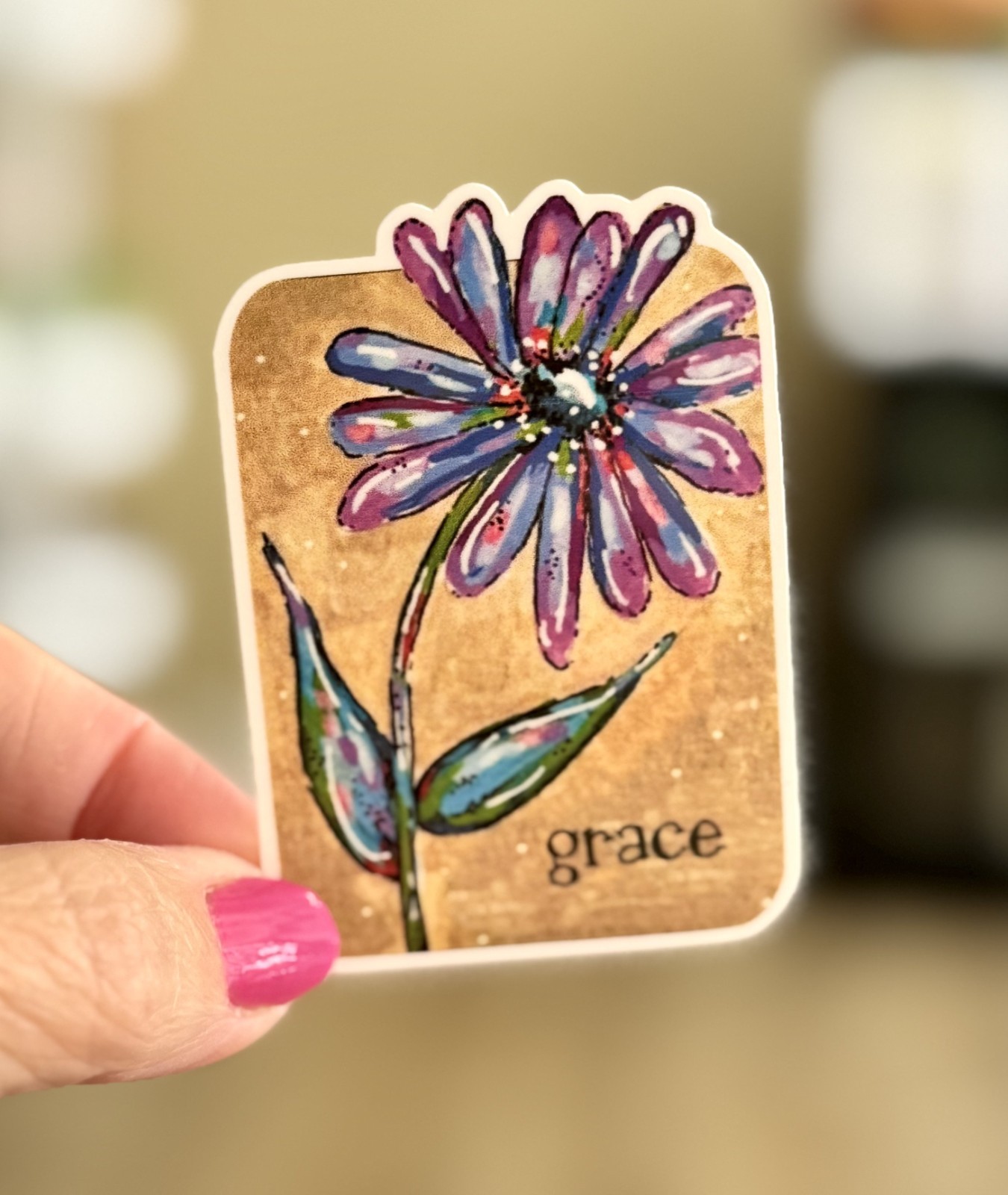 Purple Flower Sticker, Joy ACEO Flower Cute, Decal, Waterproof, whimsy