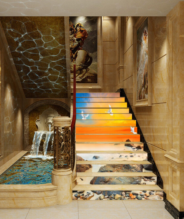 3D Seagull Sky ZHU564 Stair Risers Decoration Photo Mural Vinyl Wallpaper Zoe
