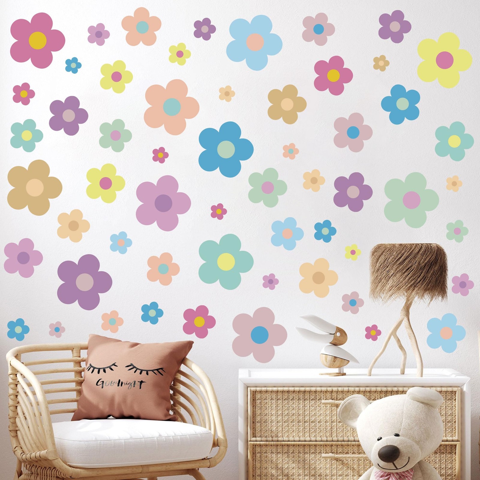 12 Sheets Flower Wall Decals Cute Colorful Vinyl Stickers for Girls Kids Room De
