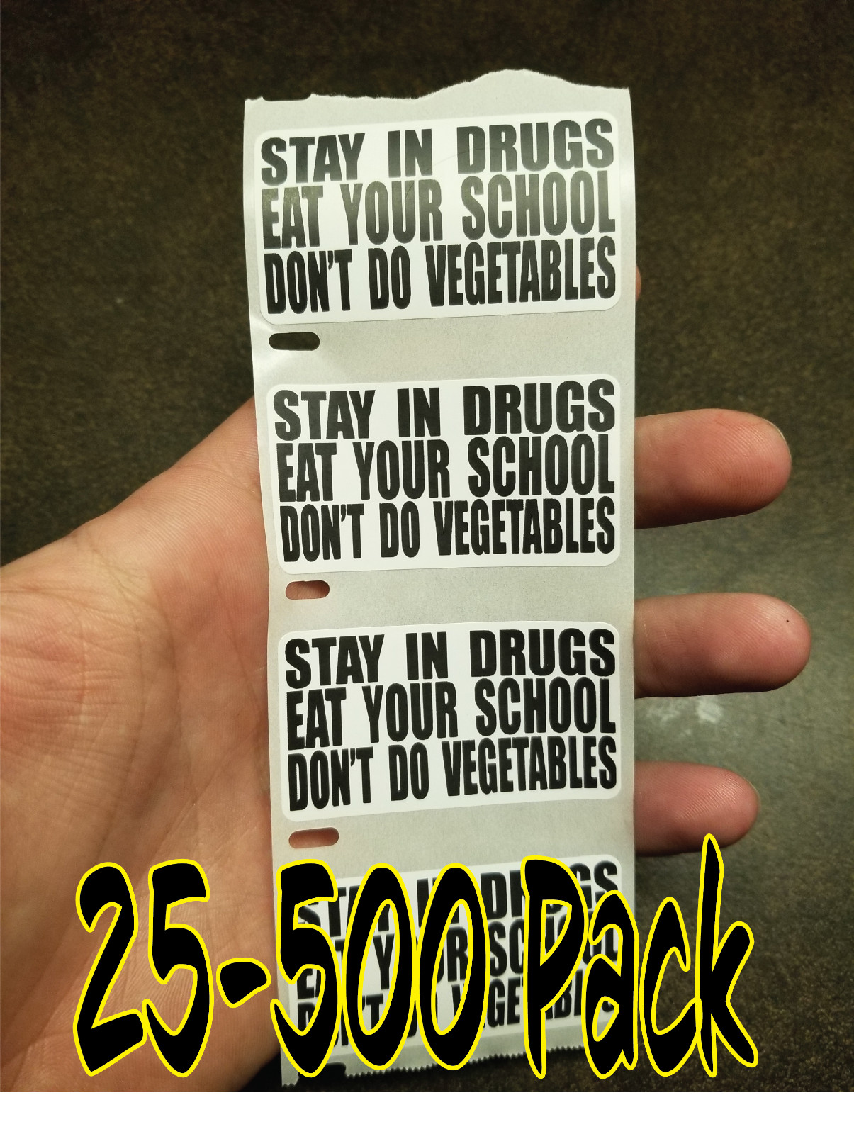 "STAY IN DRUGS EAT SCHOOL" 25-500 Pack Stickers Gag Prank funny saying stickers