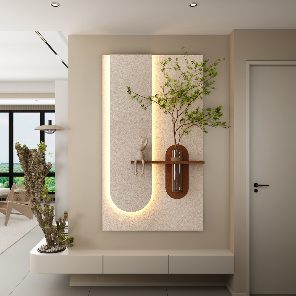 Adjustable 3-Color LED Sandstone Wall Decor with Simulated Green Plants