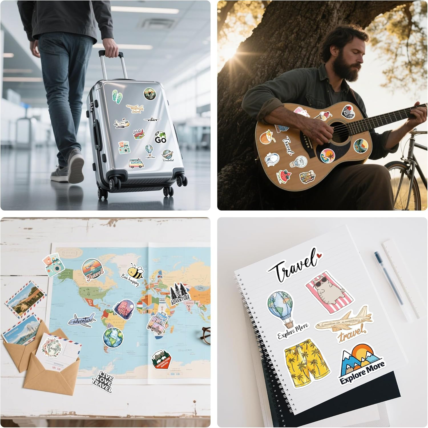 Adventure Travel Stickers 102PCS Waterproof Decals for Water Bottles and Bikes