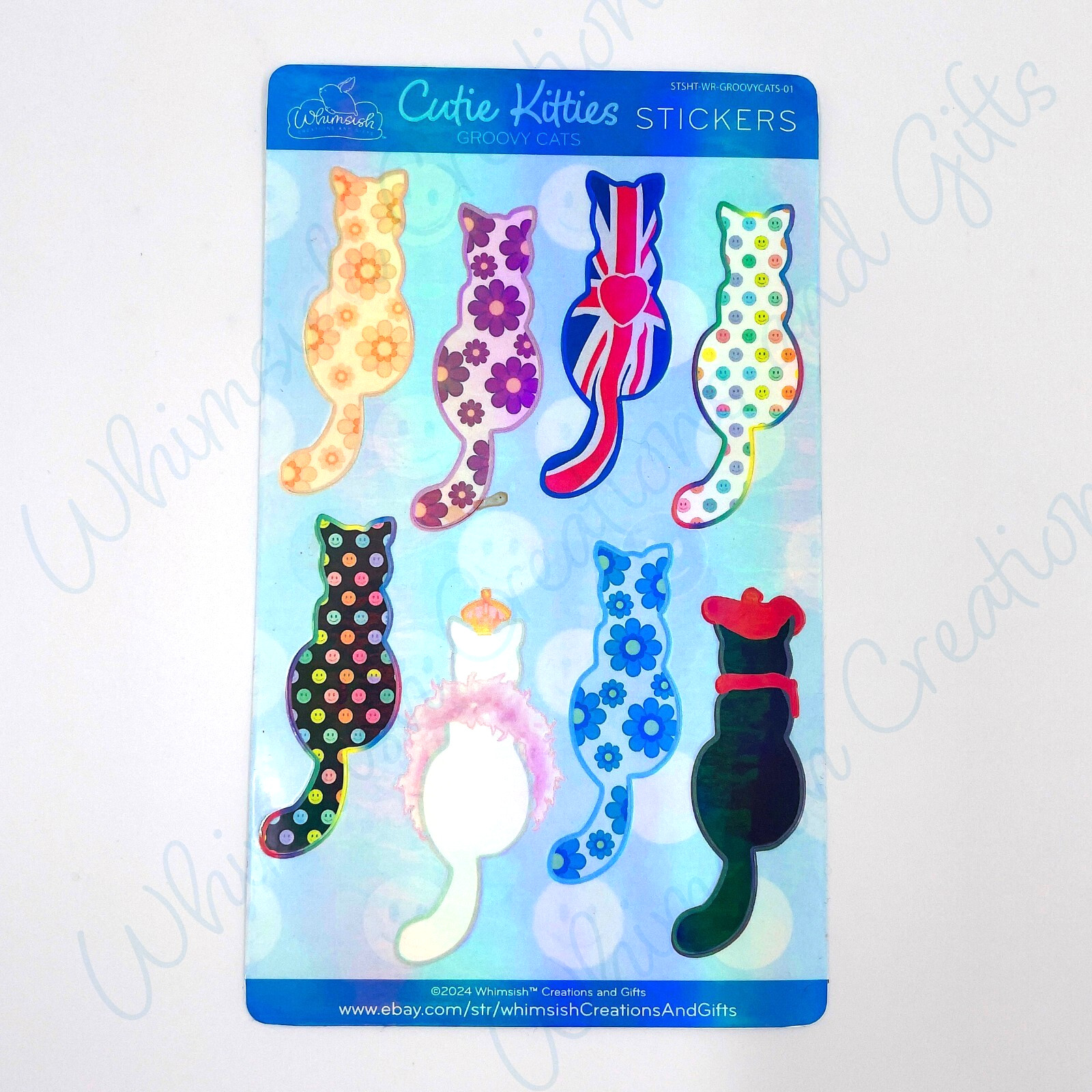 Sticker Sheet—Cutie Kitties Groovy Cats 01, Laminated Holographic Vinyl Stickers