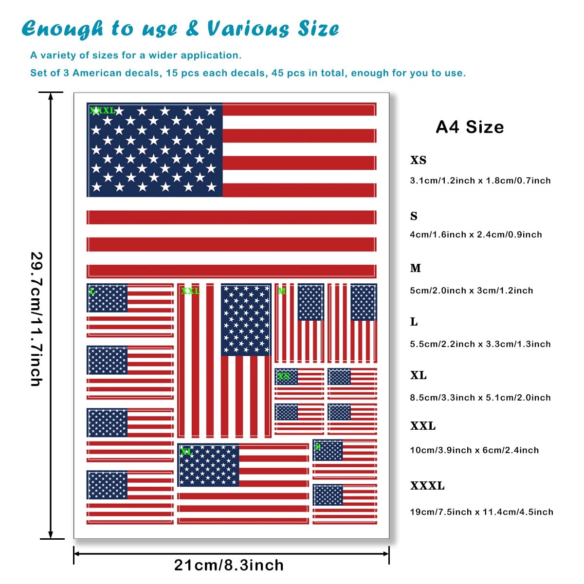 American Flag Sticker Decal 3 Pack, Multiple Sizes for Cars and Windows