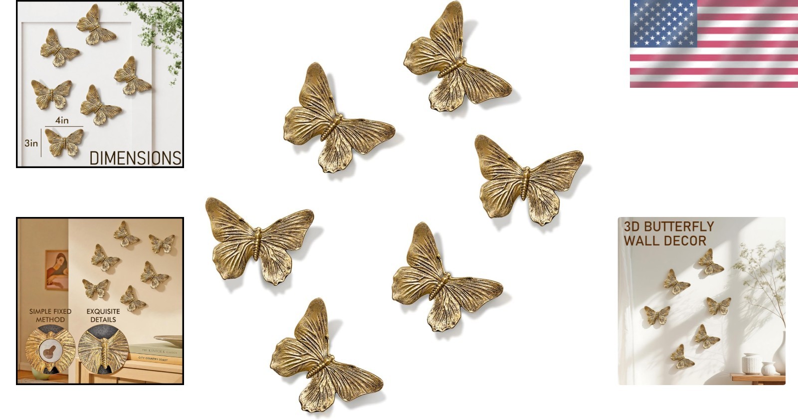 Handcrafted Antique Copper Butterfly Wall Sculptures – Lightweight and Charming