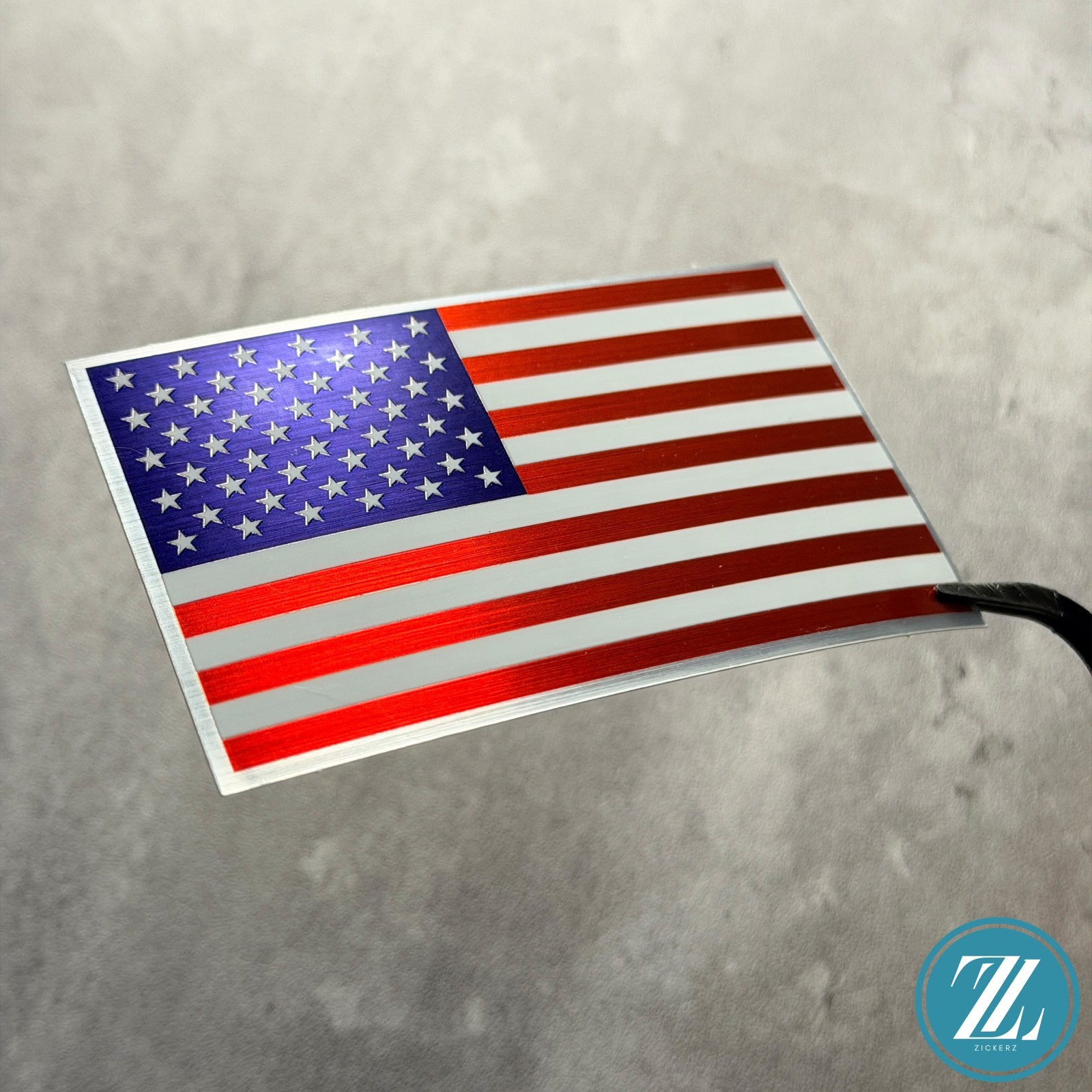 USA American Flag Waterproof Vinyl Sticker, Brushed Metal Finish