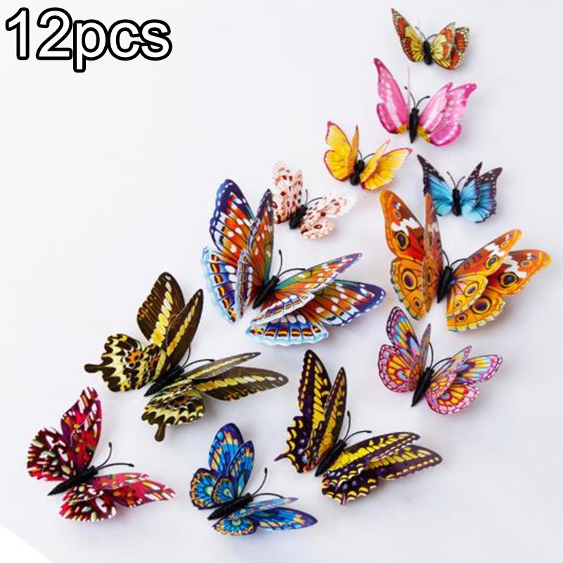 12Pcs – 3D/Luminous Butterfly Wall Stickers Double Layer Decals Home Art/ Decor