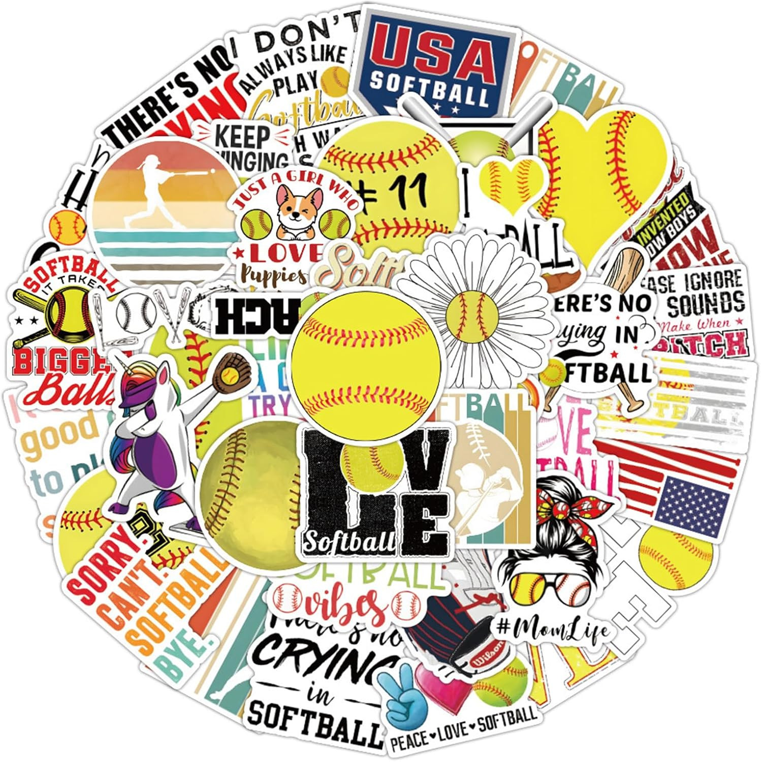 100Pcs Softball Stickers for Kids, Waterproof Vinyl Decals for Crafts & Decor