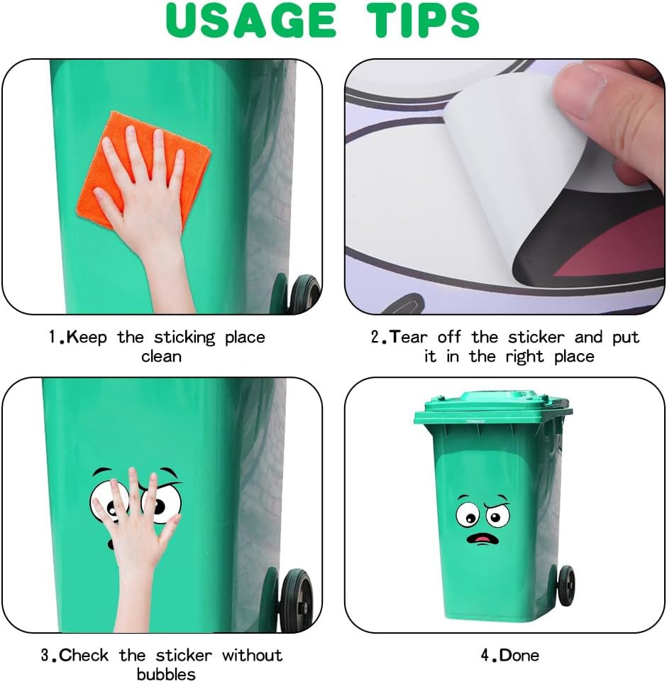 8 Sheets Bin Stickers,Funny Trash Garbage Can Sticker,Adhesive Cartoon Expressio