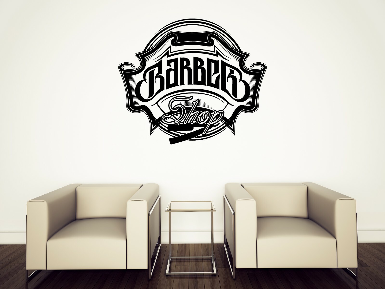 Wall Vinyl Decal Sticker Moustache Haircut Shaves Barber Shop Logo (n1557)