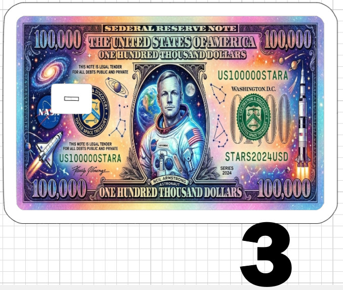 100k Space Dollar Bill Credit ATM Debit Gift Card Skin Sticker Nasa Shuttle USA