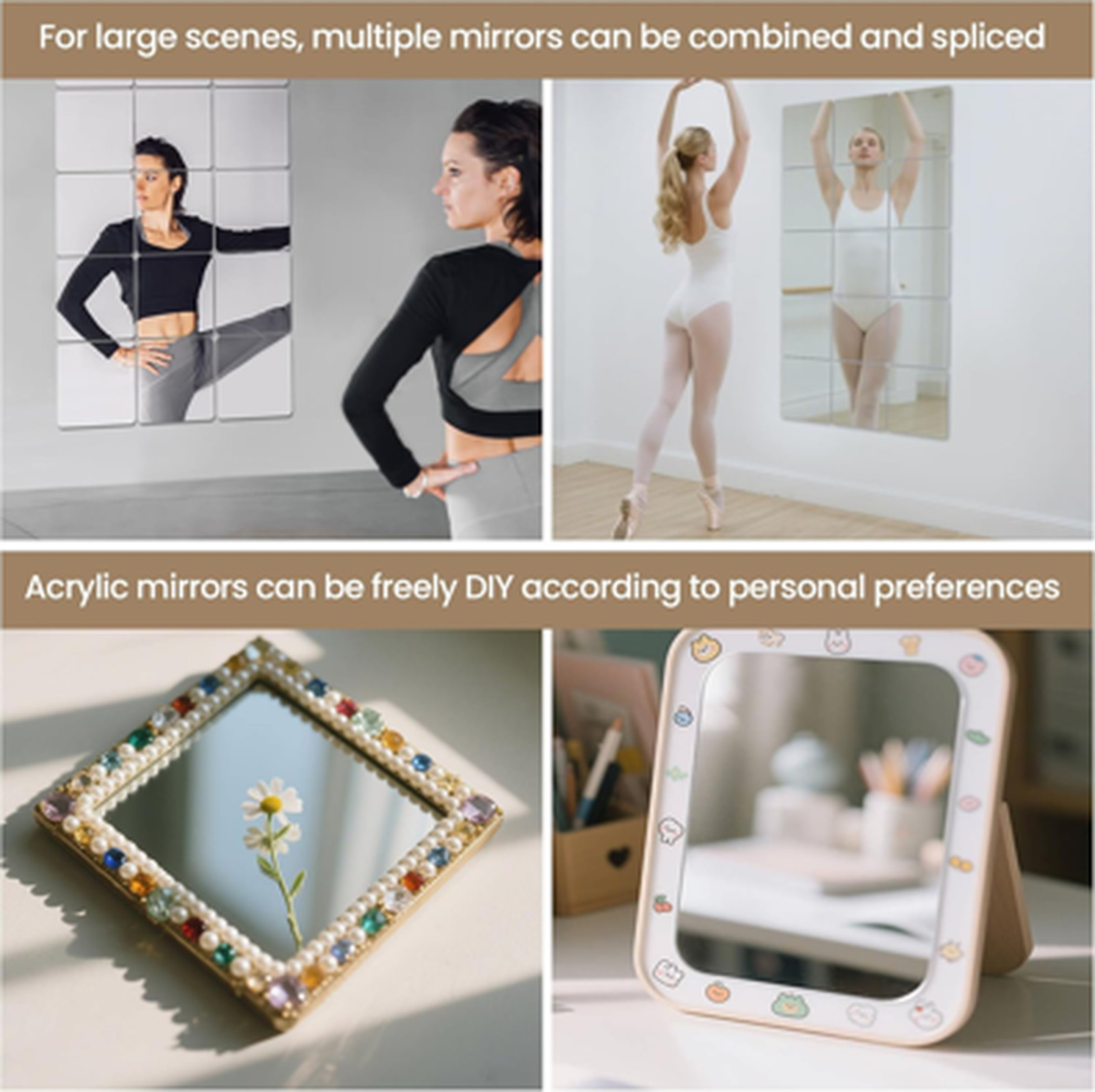 Peel and Stick Mirror Tiles 8 Inch Acrylic Self Adhesive Wall Decor for Bedroom