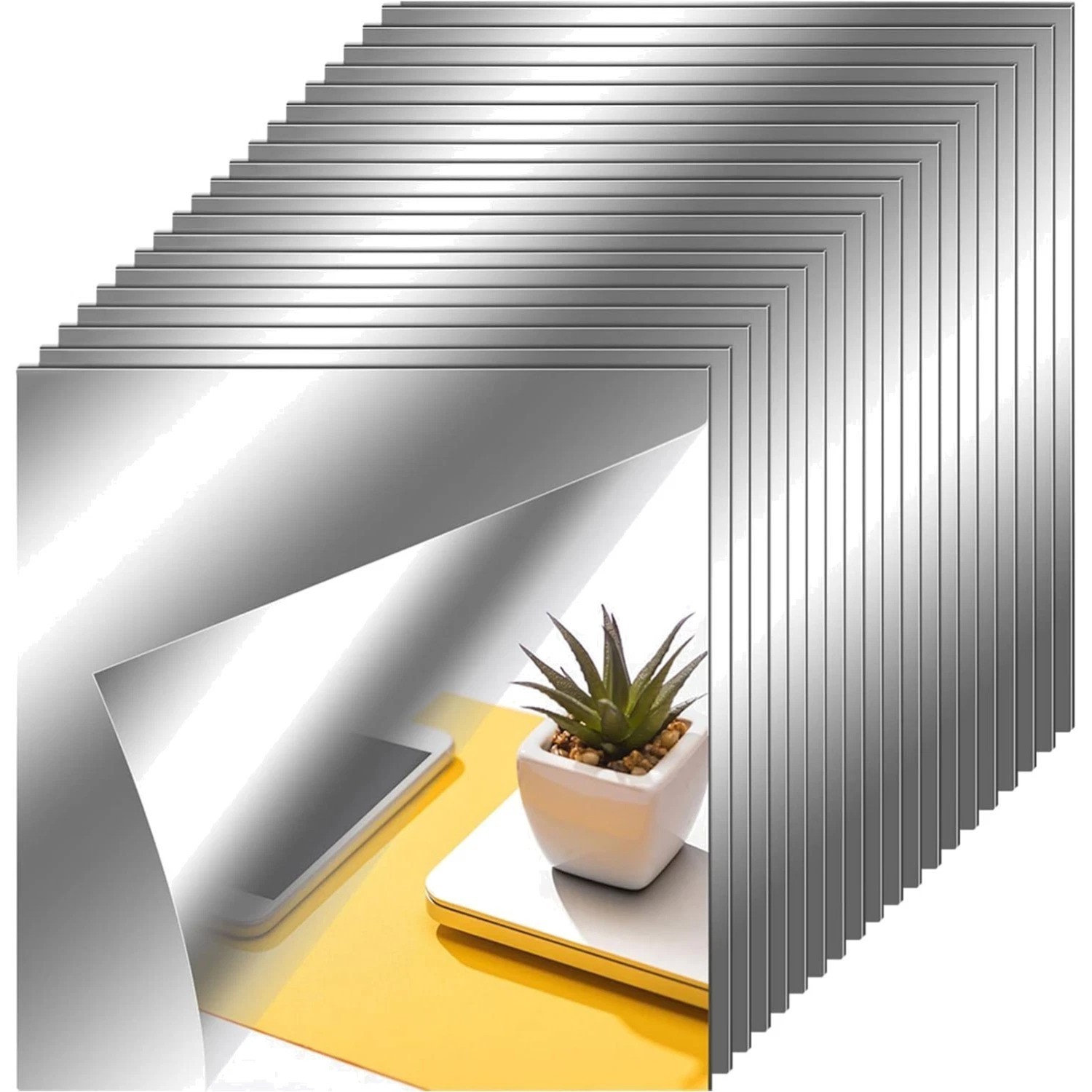 Flexible Self-Adhesive Mirror Sheets – 20 Tiles, 12×12 Inches for Home Elegance