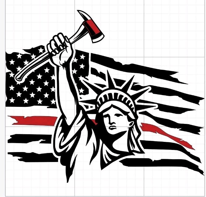 Firefighter Statue of Liberty USA Flag Vinyl Decal Black Red White 10in x 10in