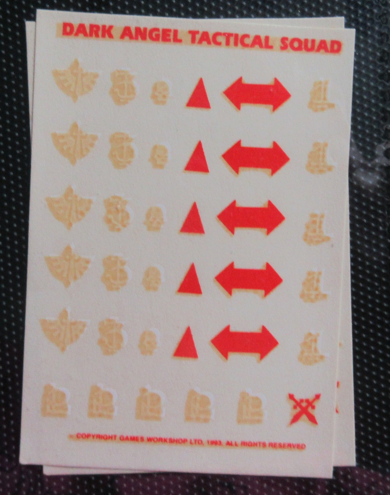 Decals Warhammer 40K Transfers OOP Sheet (1) Dark Angels Tactical Squad