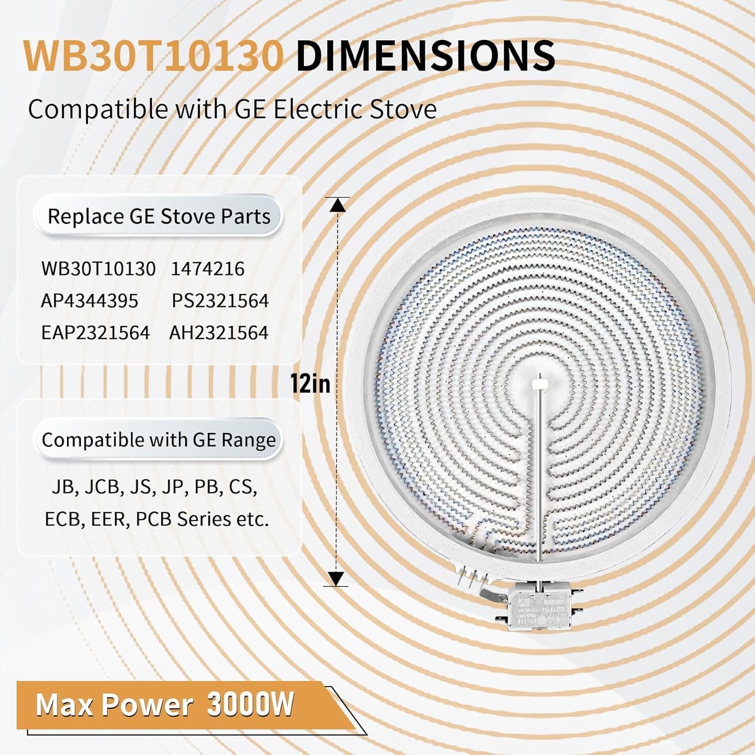 UPGRADED WB30T10130 12" Dual Haliant Surface Element Replacement for GE Stove, A