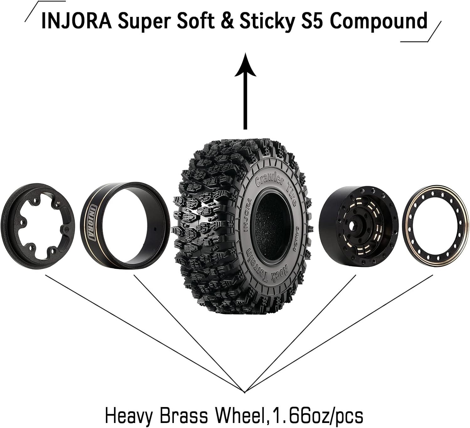 1.0 Brass Beadlock Tires Set 4PCS Tires for 1/18 TRX4M 1/24 RC Crawler Car Axial